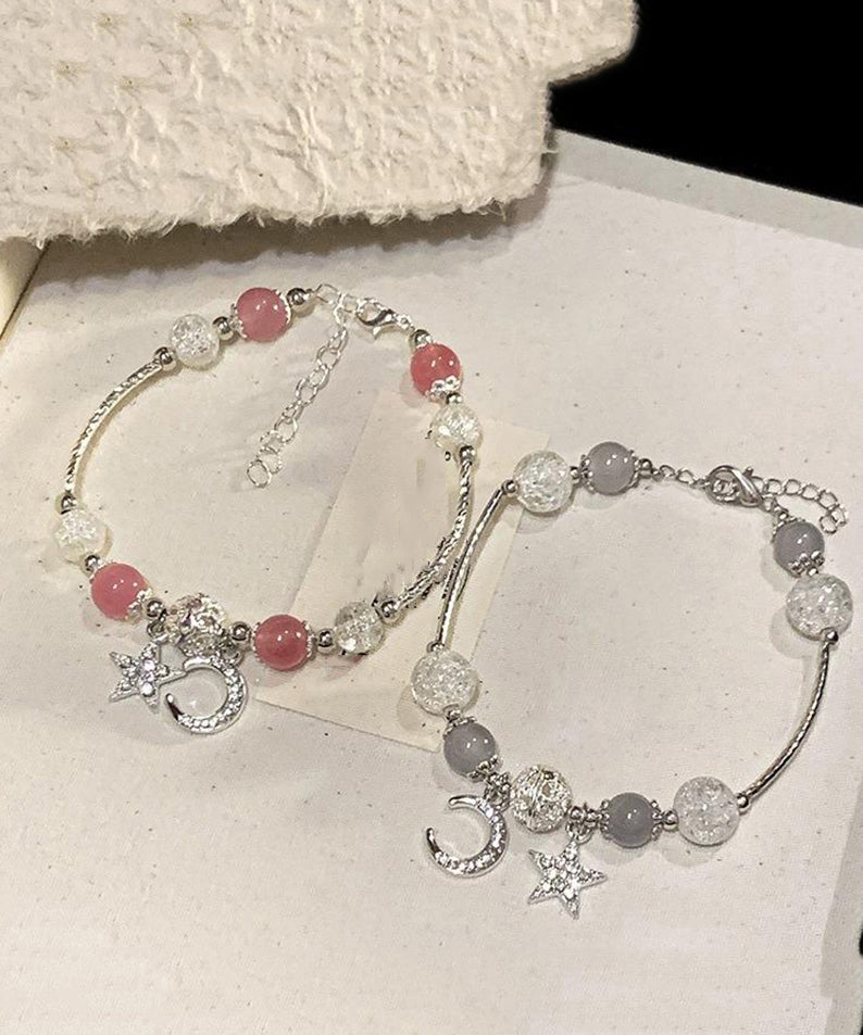 Ensemble de deux bracelets à breloques en alliage, perles, lune, étoiles et pompons, YI006