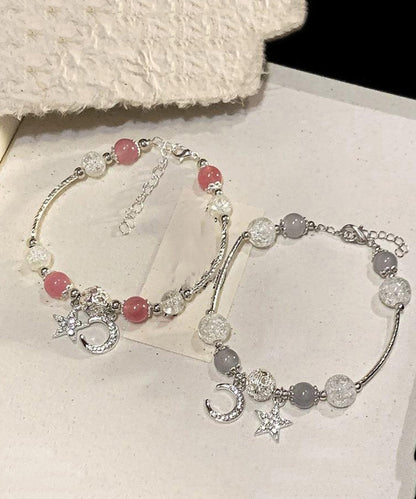Ensemble de deux bracelets à breloques en alliage, perles, lune, étoiles et pompons, YI006