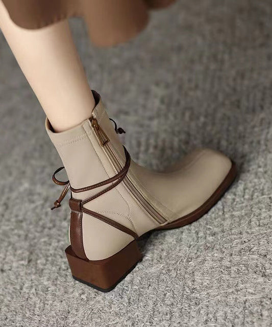 Bottines épaisses à lacets et fermeture éclair abricot Boutique RI029