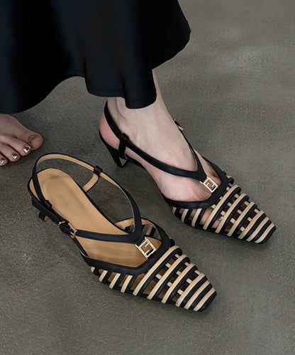 Hollow Boutique Kitten Sandals Black Splicing Out