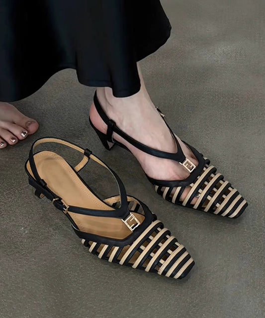 Hollow Boutique Kitten Sandals Black Splicing Out