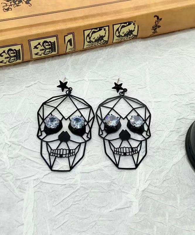 Boutique Black Metal Zircon Human Skeleton Hollowing Out Drop Earrings ZZ016