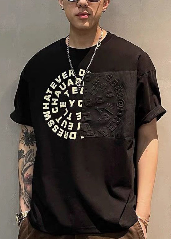 Boutique Black O Neck Graphic Cotton Men T Shirt Summer WA014