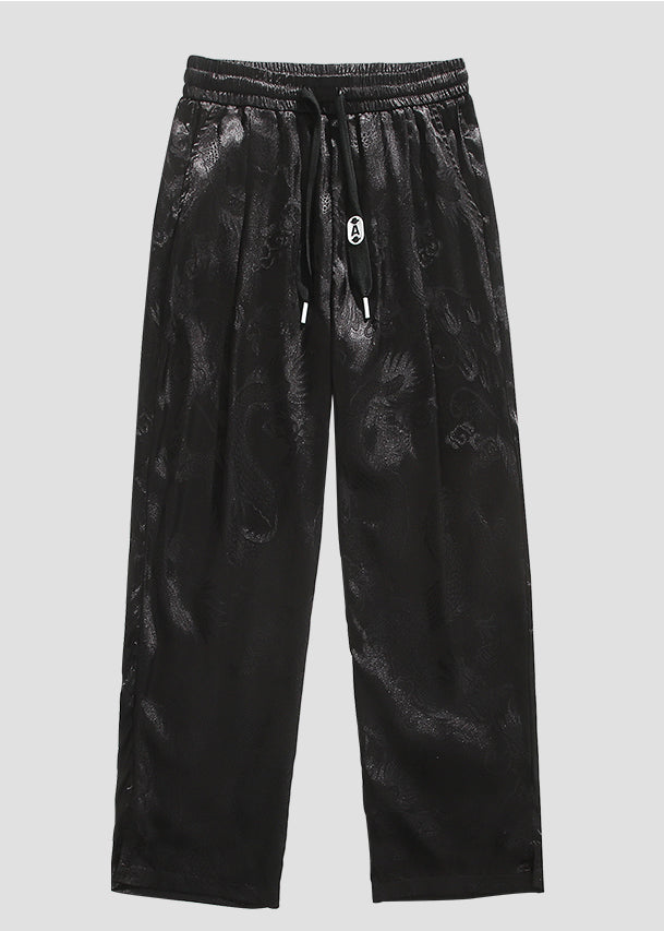 Boutique Black Pockets Jacquard Ice Silk Mens Pants Summer YT031