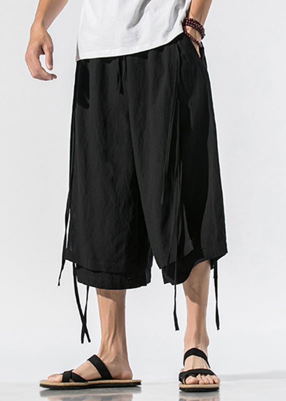 Boutique Black Tie Waist Tassel Mens Wide Leg Pants YT021