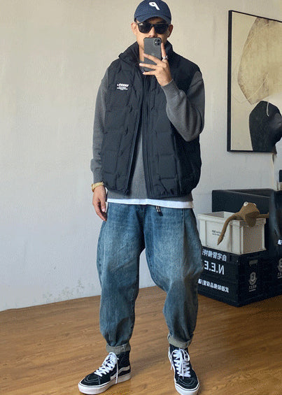 Boutique Schwarze Entendaunenweste mit Reißverschluss für Herren, Winter TK018