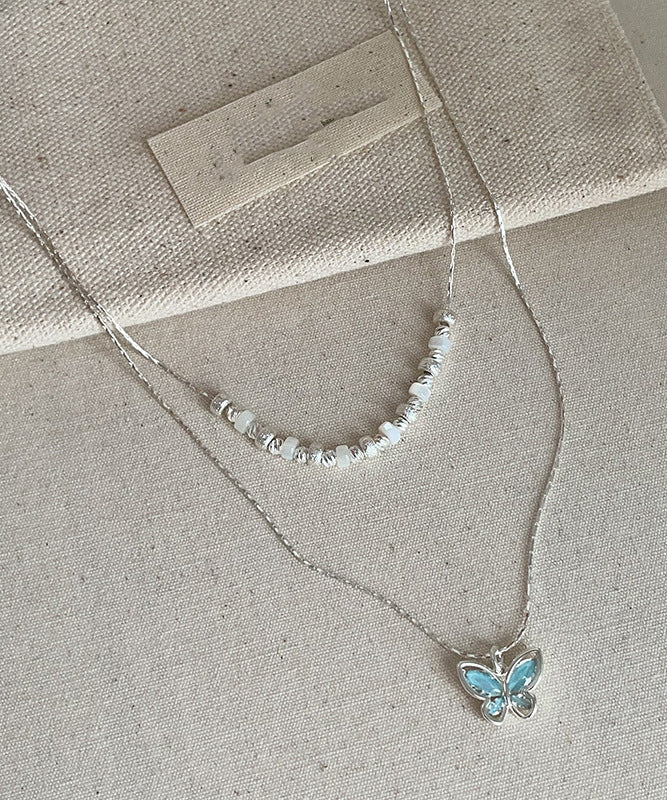 Crystal Pendant Copper Double-Layer Blue Boutique Butterfly