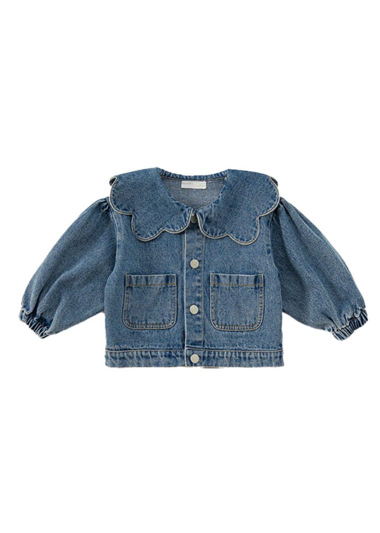 Boutique Blue Peter Pan Collar Patchwork Button Kids Denim Jacket Fall QV044