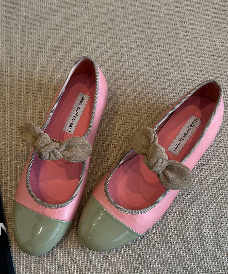 Schuhe Grün Bogen Leder Flache Füße Boutique Spleißen Rindsleder