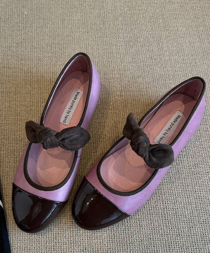 Schuhe Grün Bogen Leder Flache Füße Boutique Spleißen Rindsleder