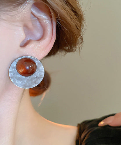Sterling Resin Boutique Earrings Stud Silver Coffee