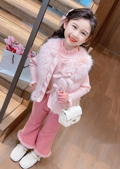 Ensemble deux pièces pour enfant, gilet en coton tricoté, pull et pantalon évasé, collection hiver TR018