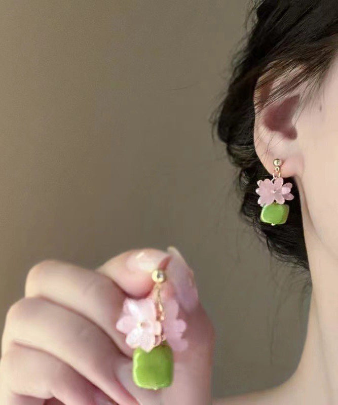 Flora Drop Colorblock Alloy Boutique Earrings Turquoise Metal