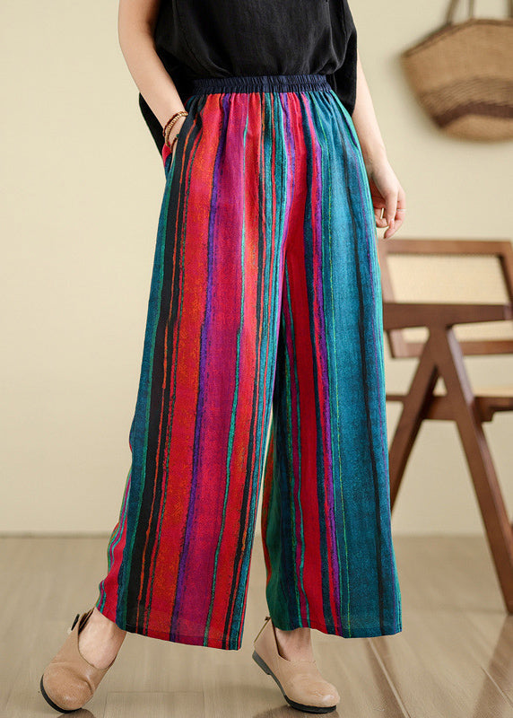 Pantalon large en lin rayé avec poches colorblock Boutique Été TH052