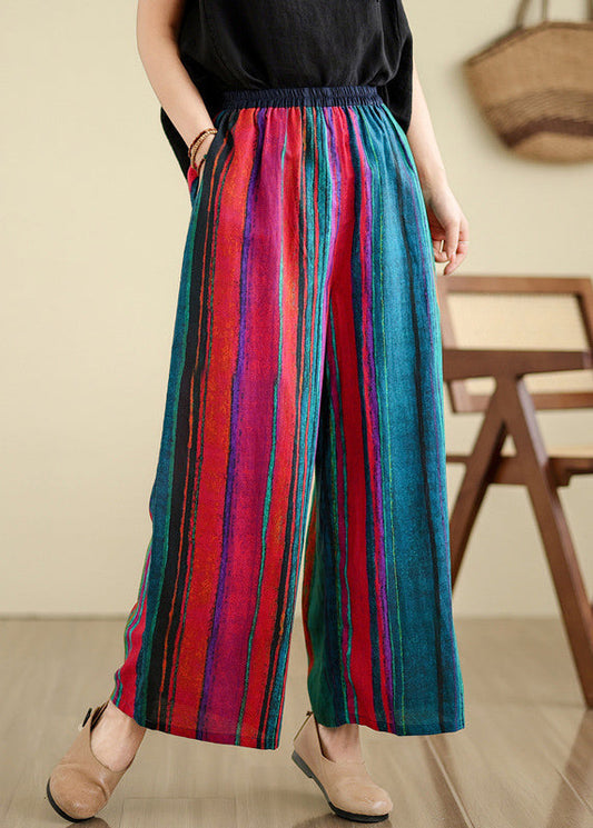 Pantalon large en lin rayé avec poches colorblock Boutique Été TH052