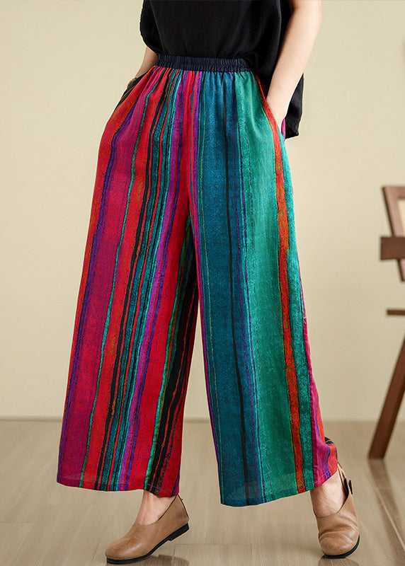 Pantalon large en lin rayé avec poches colorblock Boutique Été TH052