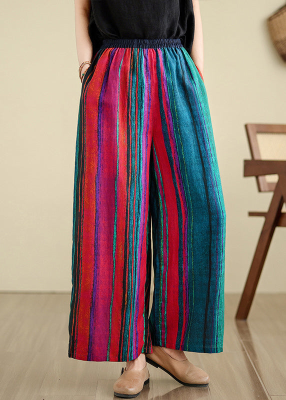 Pantalon large en lin rayé avec poches colorblock Boutique Été TH052