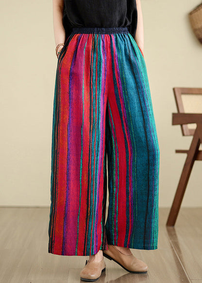 Pantalon large en lin rayé avec poches colorblock Boutique Été TH052