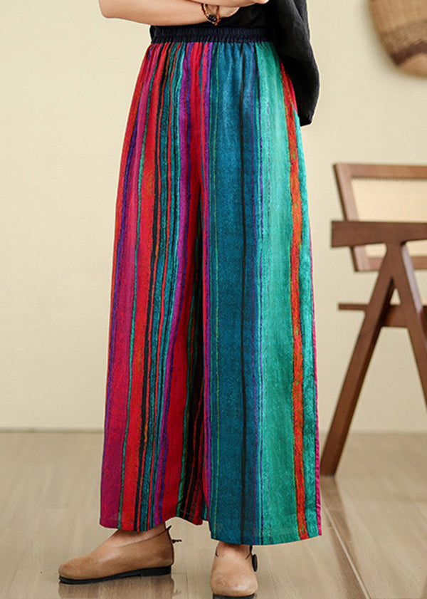Pantalon large en lin rayé avec poches colorblock Boutique Été TH052