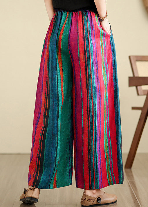 Pantalon large en lin rayé avec poches colorblock Boutique Été TH052
