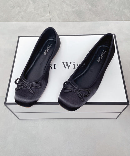 Chaussures plates en satin avec nœud et nœud bleu confortable