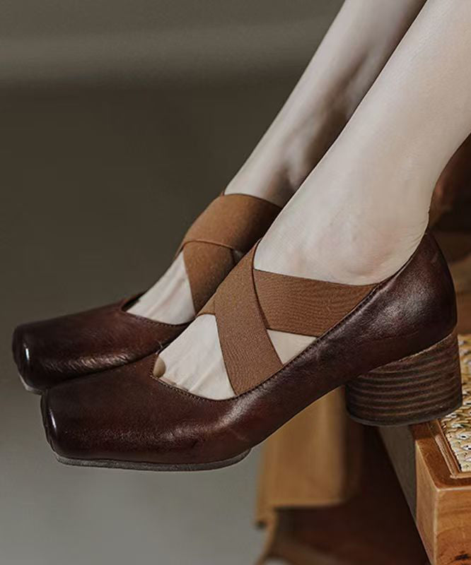 Boutique Absatz Chunky Cross Red Strap Pferdeleder Leder Spleißen