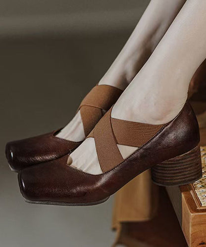 Boutique Absatz Chunky Cross Red Strap Pferdeleder Leder Spleißen