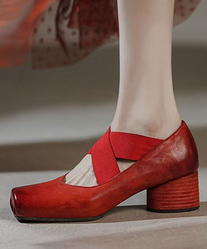 Boutique Absatz Chunky Cross Red Strap Pferdeleder Leder Spleißen