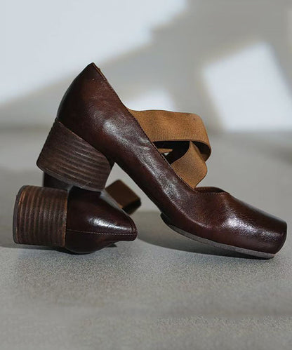 Boutique Absatz Chunky Cross Red Strap Pferdeleder Leder Spleißen