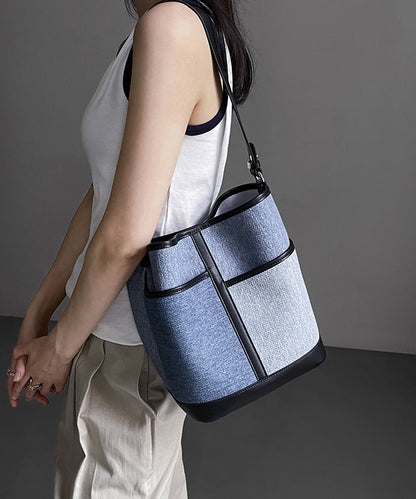 Sac à main en cuir de veau patchwork bleu denim Boutique QF005