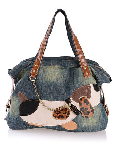 Sac à main en toile patchwork bleu denim Boutique MM088