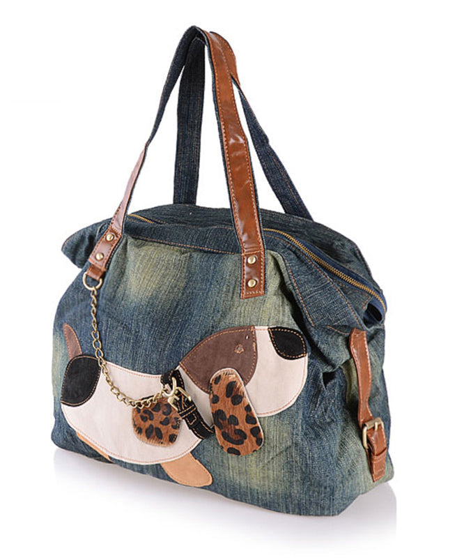 Boutique Denim Blue Patchwork Canvas Satchel Handbag MM088