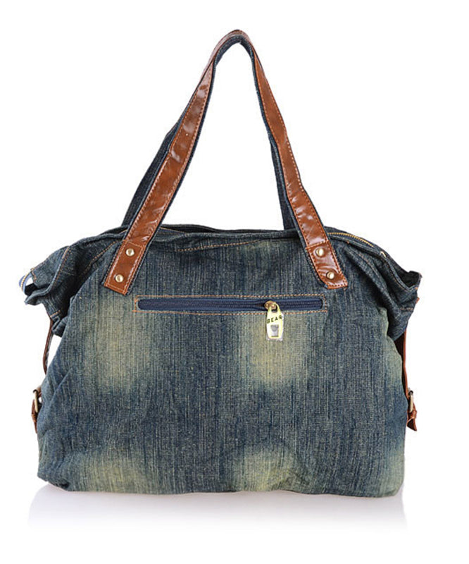 Boutique Denim Blue Patchwork Canvas Satchel Handbag MM088