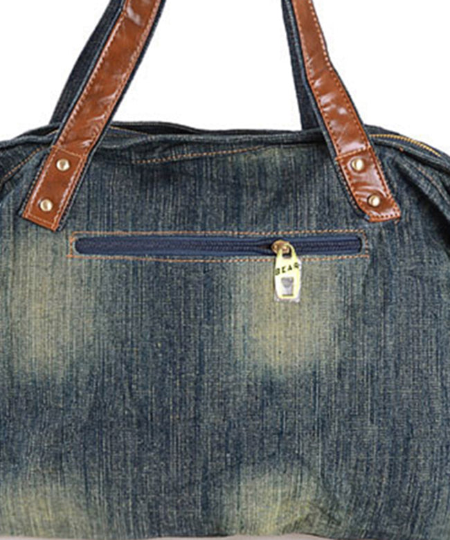 Boutique Denim Blue Patchwork Canvas Satchel Handbag MM088