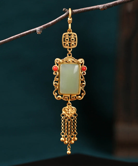 Boutique Gold Ancient Gold Jade Agate Tassel Brooches KX1080