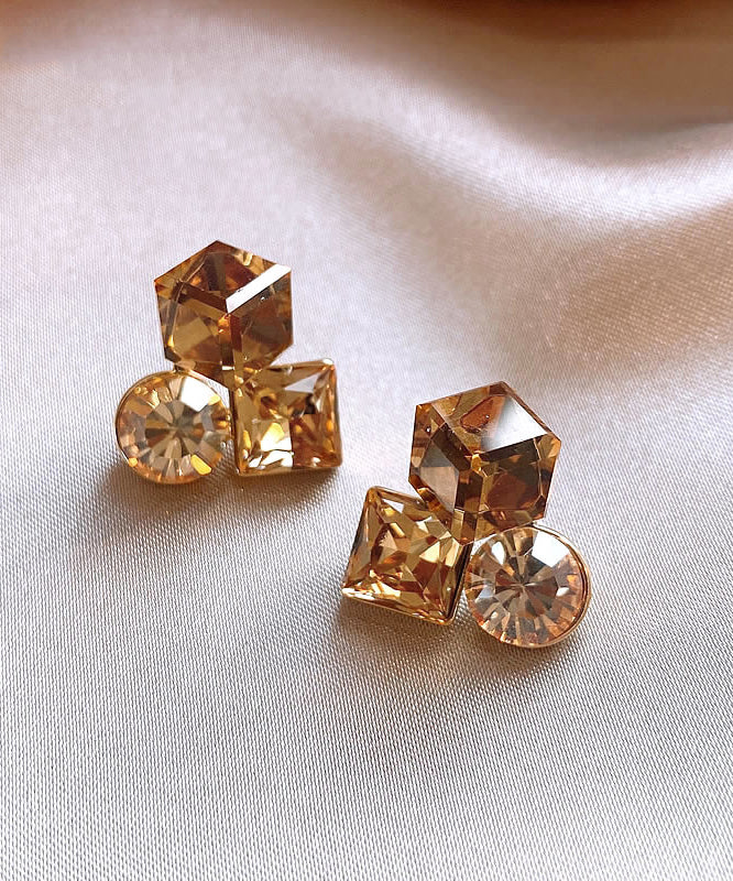 Boutique Gold Copper Alloy Crystal Stud Earrings YD004