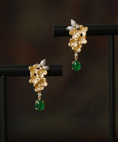 Boucles d'oreilles pendantes en argent sterling doré et jade parfumé PO024