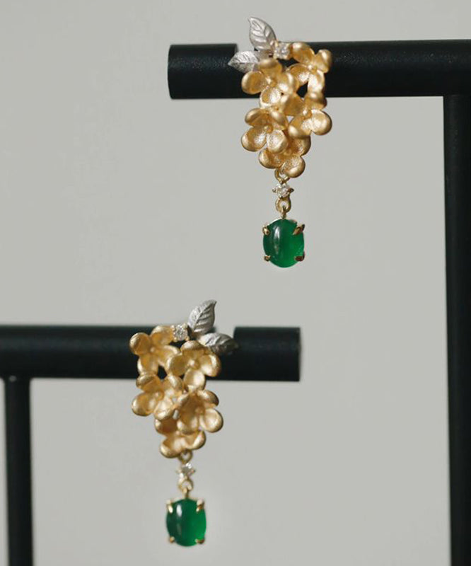 Boutique Gold Sterling Silver Overgildr Jade Fragrans Tassel Drop Earrings PO024