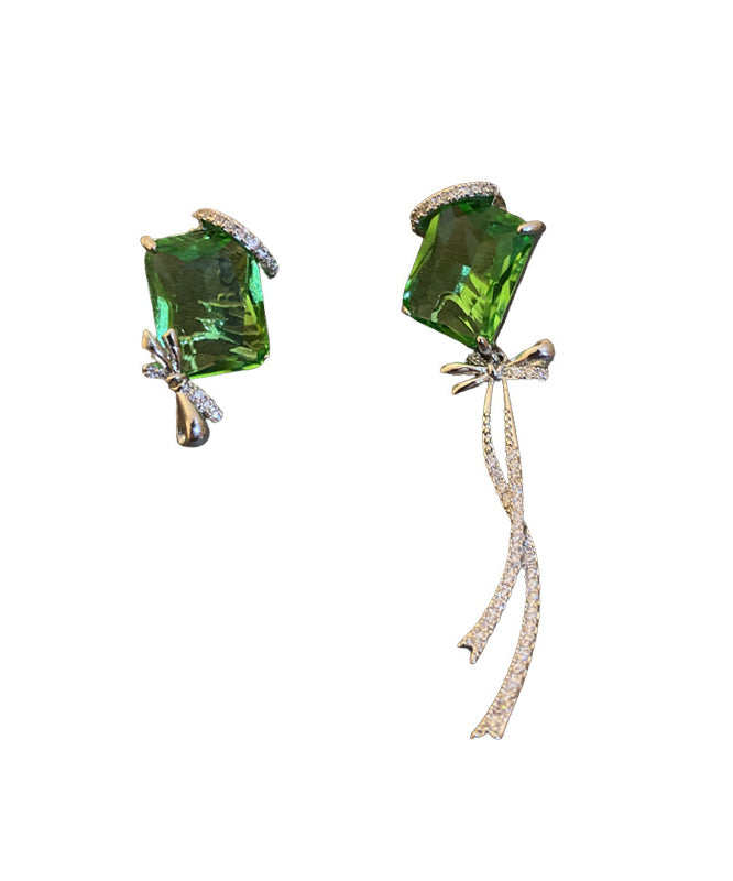 Boucles d'oreilles pendantes asymétriques carrées en cuivre vert et zircon WH044