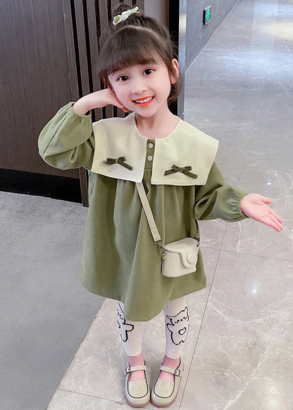 Boutique Robes mi-longues vertes à col marin pour enfants Automne SS1053