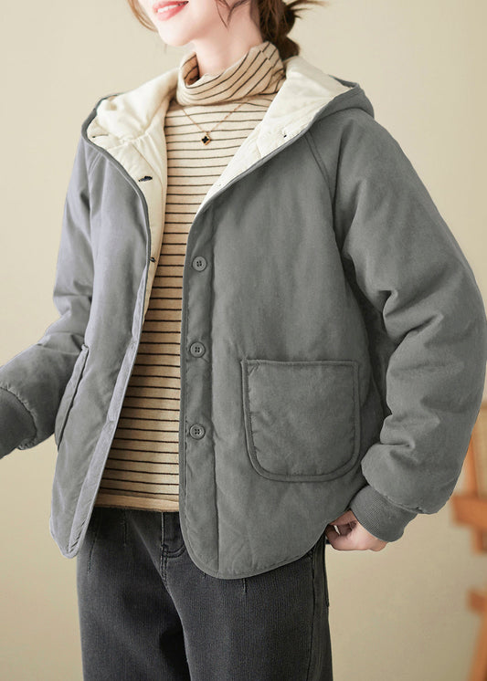 Boutique Graue Taschen Feine Baumwolle Gefüllte Hoodies Oberbekleidung Frühling TI007