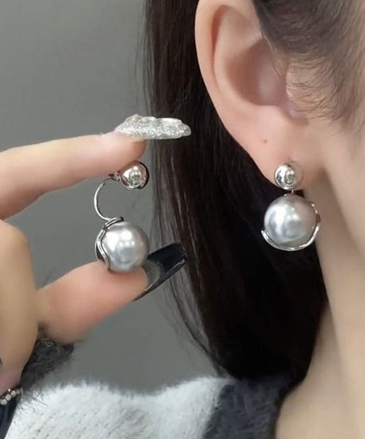 Boutique Grey Sterling Silver Pearl Hoop Earrings YX016