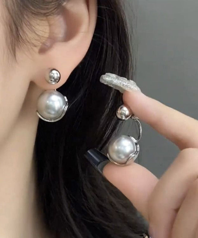 Boutique Creolen aus grauem Sterlingsilber mit Perlen YX016
