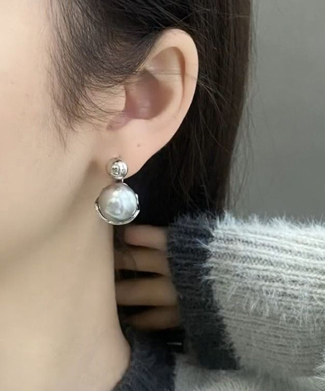 Boutique Creolen aus grauem Sterlingsilber mit Perlen YX016
