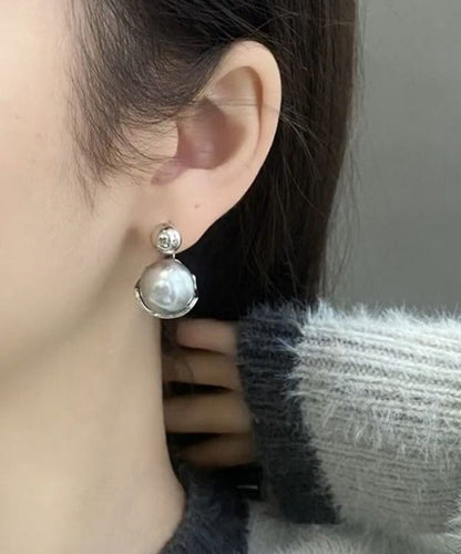 Boutique Creolen aus grauem Sterlingsilber mit Perlen YX016