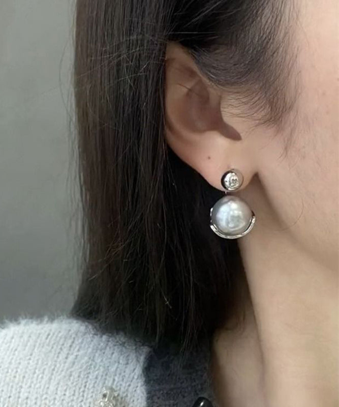 Boutique Creolen aus grauem Sterlingsilber mit Perlen YX016