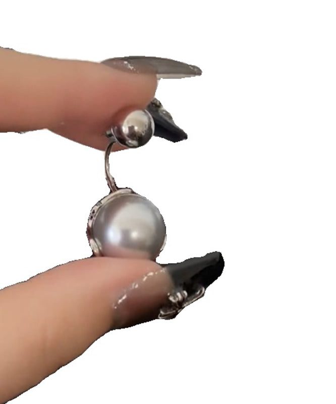 Boutique Creolen aus grauem Sterlingsilber mit Perlen YX016