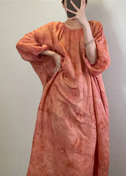 Boutique Robe longue à imprimé orange à col rond et manches longues UU040