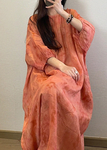 Boutique Robe longue à imprimé orange à col rond et manches longues UU040