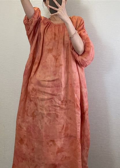 Boutique Robe longue à imprimé orange à col rond et manches longues UU040